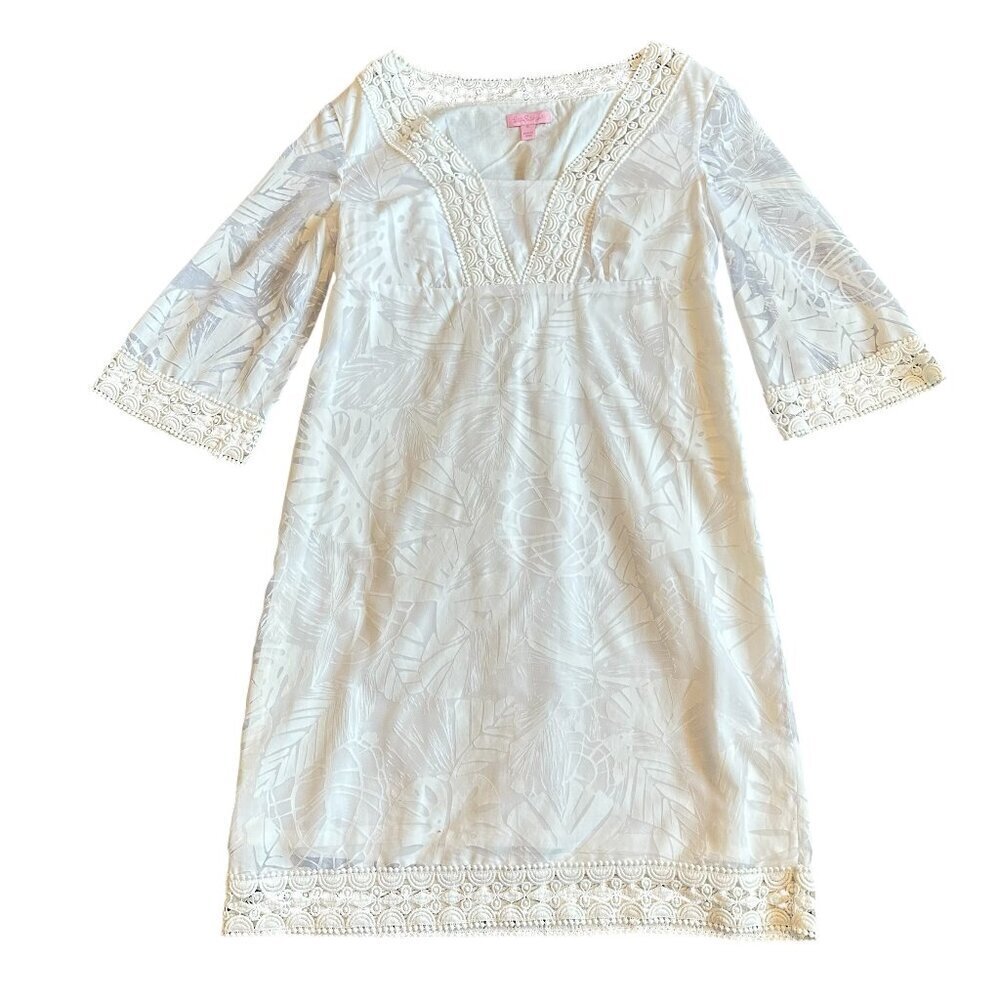 Lilly Pulitzer White Tropical Print Dress Caftan Beach Vacation Size Small Women